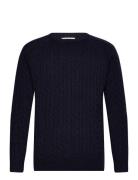 Lambswool Raglan Cable O-Neck Knit Tops Knitwear Round Necks Navy Lindbergh