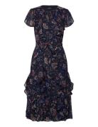 Floral Ruffle-Trim Georgette Dress Knælang Kjole Navy Lauren Ralph Lauren