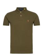 Slim Fit Mesh Polo Shirt Tops Polos Short-sleeved Khaki Green Polo Ralph Lauren