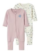 Nbfnightsuit 2P Zip Ff Jet Flower Noos Pyjamas Sie Jumpsuit Pink Name It