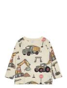 Top Ls Working Vehicles Aop Tops T-shirts Long-sleeved T-Skjorte Cream Lindex