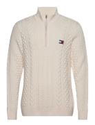 Tjm Reg Cable S Flag 1/4 Zip Tops Knitwear Half Zip Jumpers Cream Tommy Jeans