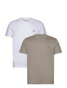 2 Pack Monologo T-Shirt Tops T-Kortærmet Skjorte Beige Calvin Klein Jeans