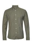 Yarn Dyed Oxford Superflex Shirt L/ Tops Shirts Casual Khaki Green Lindbergh