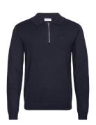 Ecovero L/S Zip Polo Tops Knitwear Long Sleeve Knitted Polos Navy Lindbergh