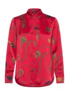 Classic Fit Print Satin Charmeuse Shirt Tops Shirts Long-sleeved Red Lauren Ralph Lauren