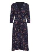 Floral Surplice Stretch Jersey Dress Knælang Kjole Navy Lauren Ralph Lauren