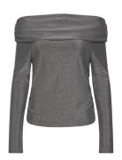 Lurex Off-The-Shoulder Top Tops T-shirts & Tops Long-sleeved Silver Mango