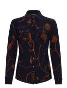 Slim Fit Belting-Print Jersey Shirt Tops Shirts Long-sleeved Navy Lauren Ralph Lauren