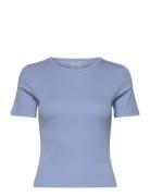 Ease Ribbed Short Sleeve Sport Women Sport Clothing Sports Tops & T-shirts Sport T-Skjorte Blue Aim´n