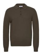 Polo Collar Wool Sweater Tops Knitwear Long Sleeve Knitted Polos Khaki Green Mango