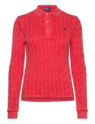 Cable-Knit Cotton Long-Sleeve Polo Shirt Tops T-shirts & Tops Polos Red Polo Ralph Lauren