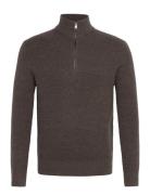 Perkins-Neck Knitted Sweater Tops Knitwear Half Zip Jumpers Brown Mango