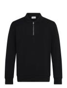 Jersey Pique W Zip L/S Tops Polos Long-sleeved Black Lindbergh