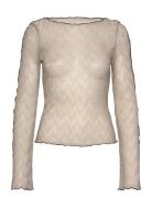 Anya Contrast Shimmer Top Tops T-shirts & Tops Long-sleeved Beige Bubbleroom