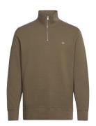 Texture Half-Zip Tops Sweatshirts & Hoodies Sweatshirts Khaki Green GANT