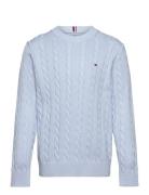 Crew Neck Cotton Cable Sweater Tops Knitwear Pullovers Blue Tommy Hilfiger