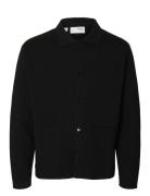 Slhmike Light Ls Knit Relaxed Polo Cardi Tops Knitwear Cardigans Black Selected Homme