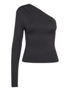 Draped -Shoulder Nylon Top Tops T-shirts & Tops Long-sleeved Black Monki