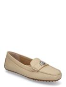 Barnsbury Pebbled Leather Driver Shoes Flat Loafers Cream Lauren Ralph Lauren