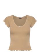 Tjw Slim Vneck Gmd Rib Ss Tops T-shirts & Tops Short-sleeved Beige Tommy Jeans