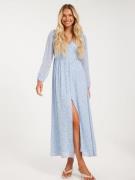Only - Langærmede kjoler - Cashmere Blue Alva Leaf - Onlamanda L/S Long Dress Cs Ptm - Kjoler - Long sleeved dresses
