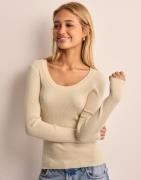 Pieces - Beige - Pcmira Ls U-Neck Knit Noos Bc