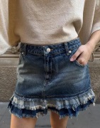 Nelly - Blå - Mini Frill Jeans Skirt