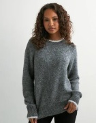Pieces - Grå - Pcivy Ls O-Neck Contrast Knit Noos