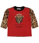 Dolce & Gabbana Bluse - Animal - Rød m. Leopard