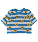 Stella McCartney Kids T-Shirt - FrottÃ© - BlÃ¥/Hvidstribet m. Blom