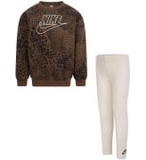 Nike SÃ¦t - Leggings/Sweatshirt - Pale Ivory Heather/Brun m. Leop
