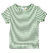 Joha T-shirt - Uld/Silke - Rib - GrÃ¸n/Hvid