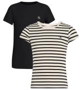 Calvin Klein T-shirts - 2-pak - Stripe Slim - Turtledove/Ck Blac